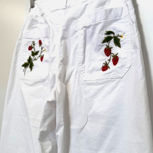Anthro Maeve Colette Strawberry Embroidered Crop Wide Leg Pants Sz 29, MSRP $158 - Picture 5 of 9